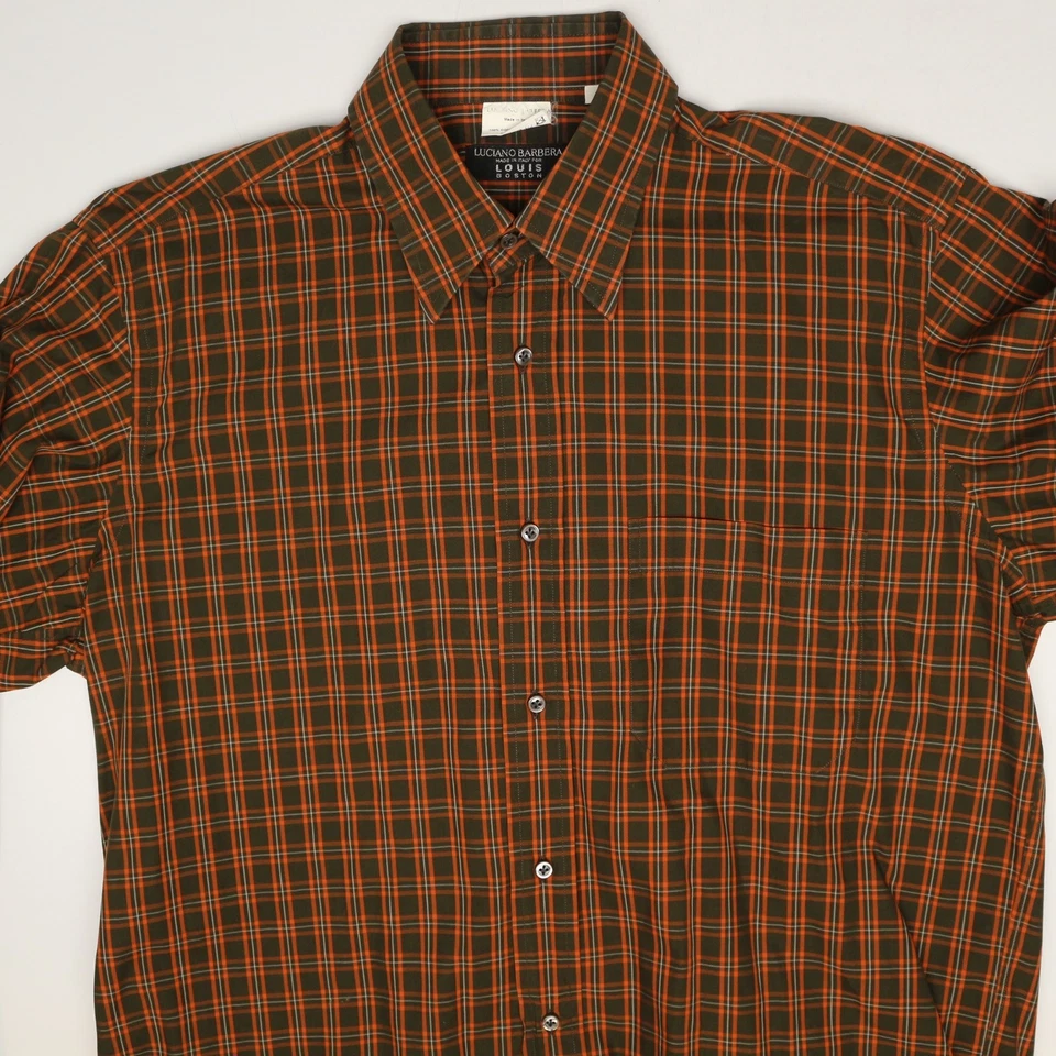 Рубашка мужская Luciano Barbera M коричневая оранжевая клетчатая швабра на пуговицах итальянский воротник - Изображение 4 из 4