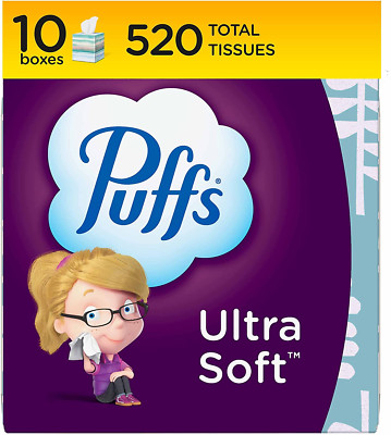 Puffs Ultra Soft Non-Lotion 520 Facial Tissues 10 Boxes NEW EXPEDITED SHIPPING