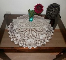 Stunner Handmade Crochet Lace Doily "HEARTS", ECRU, Round, 25, Cotton 100%