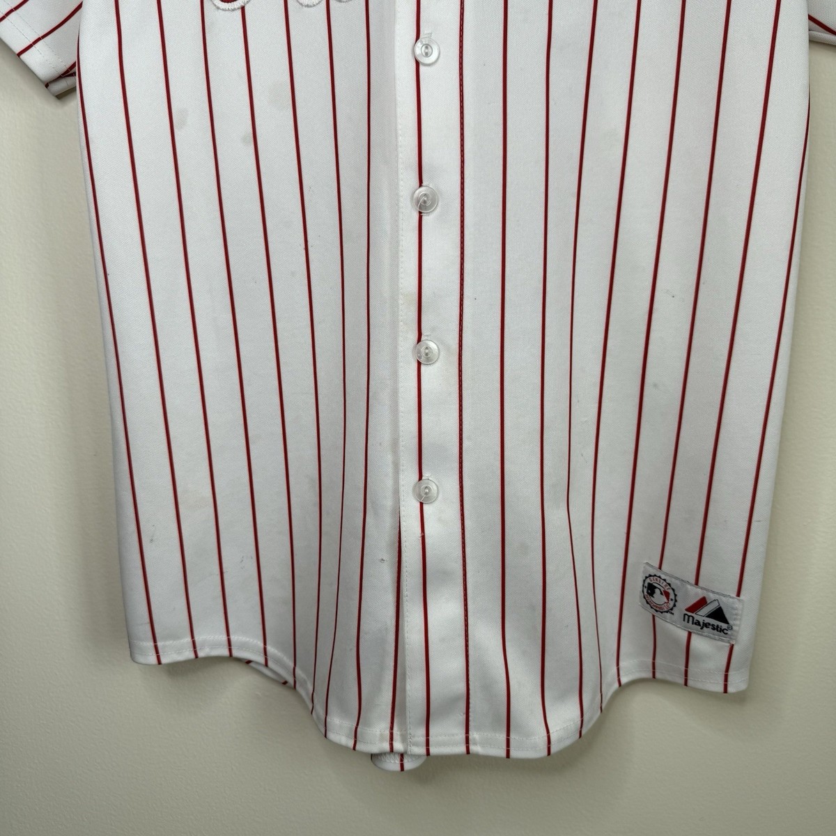 Majestic フィラデルフィア・フィリーズ ストライプジャージ Vintage 00's Majestic Phillies Chase Utley Jersey L White