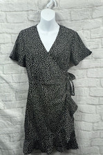 Vero Moda Wrap Dress Black White Size M Polka Dot Cap Sleeve Tie Frilly BNWT