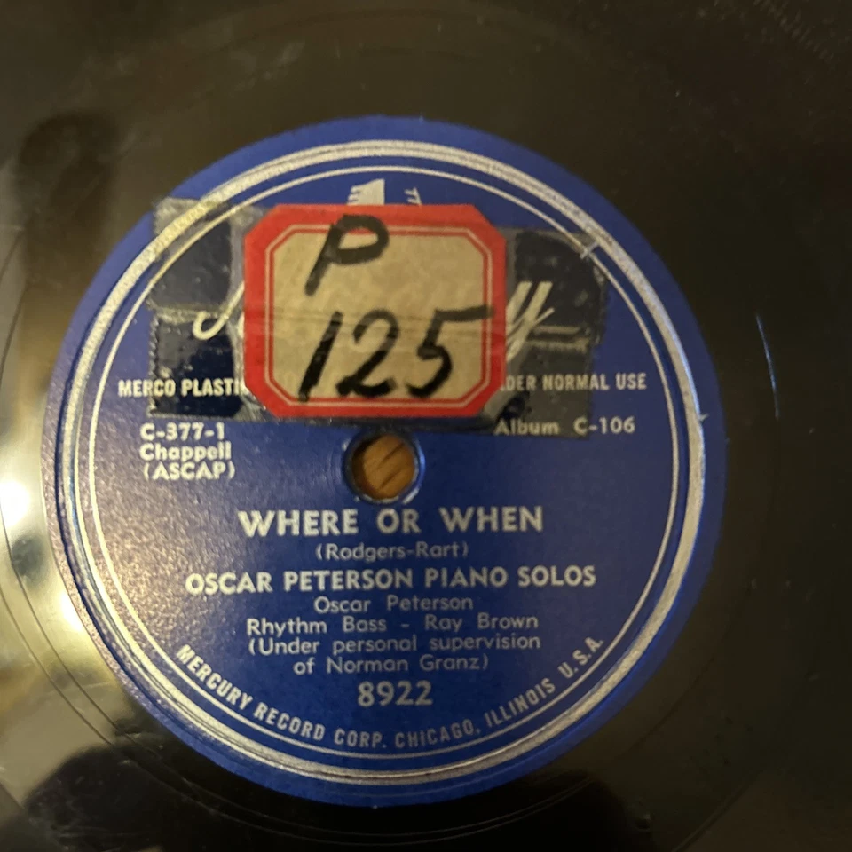 78 RPM WHERE OR WHEN/ OSCARS BLUES- Oscar Peterson Mercury(Blue )8922- VG Foto 4 de 4