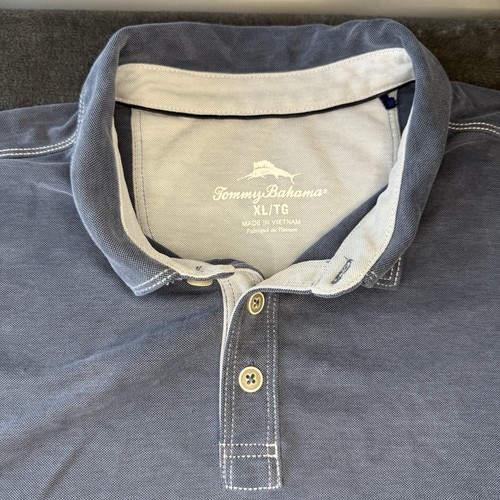 Tommy Bahama Polokragen 3 Knopf Hemd Langarm Herren Gr. XL Blau Tencel - Bild 3 von 13