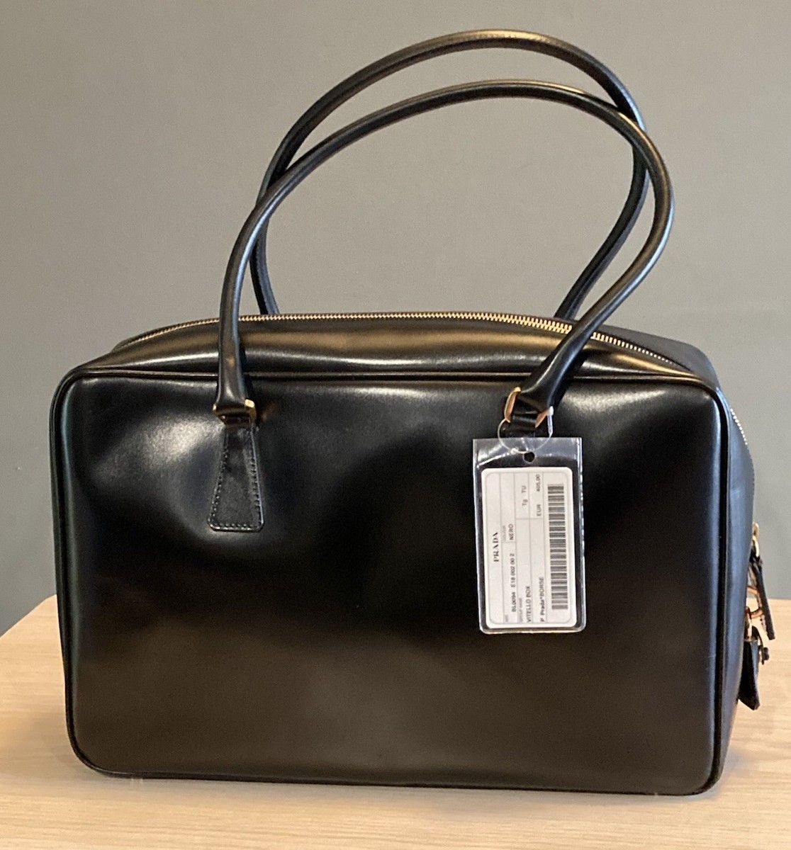 Prada Bauletto BL0094 Vitello Box Leather Bag Nero NWT Lock Key w