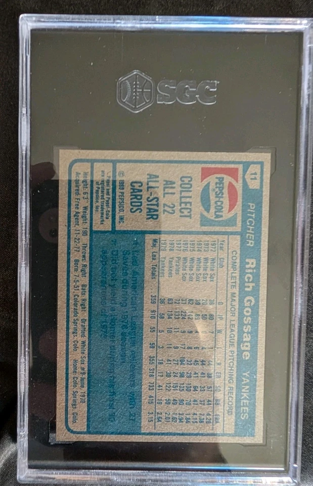 1980 Topps Pepsi-cola #11 Goose Gossage SGC 10 POP 1 NO set Gems EVER Sold Here - Image 2 of 4