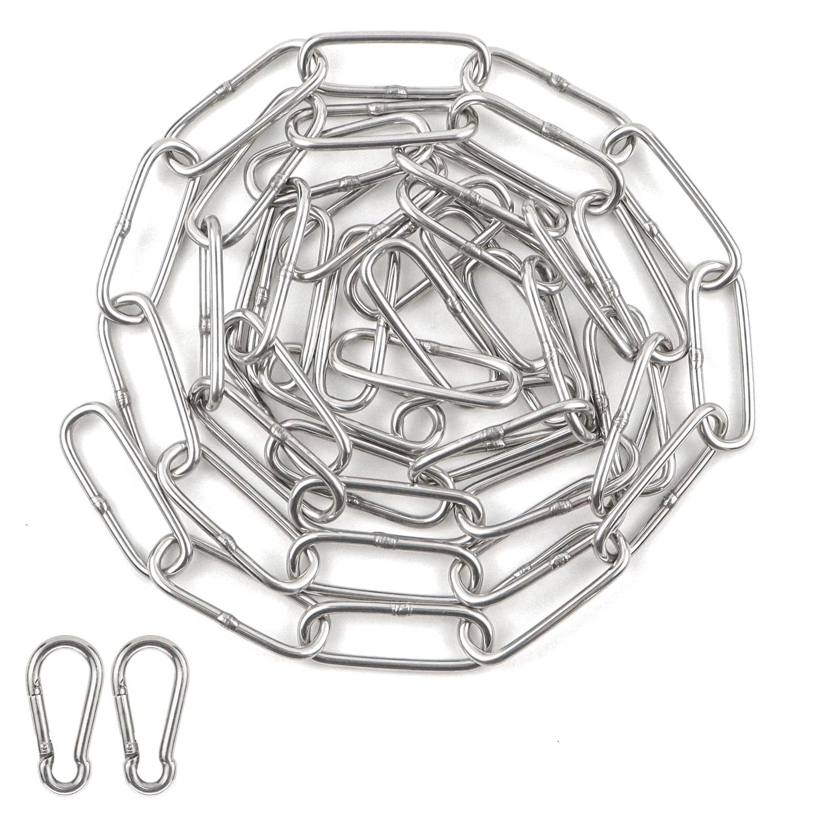 Chaîne inox Ø3 mm de 1.5M avec 2 mousquetons pour fixation