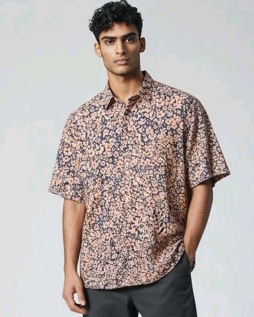NWOT Mizzen Main Leeward Shirt Mens M Blue Peach Floral Performance Button Up