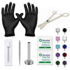 Titanium Threadless Piercing Kit Flat Back Labret Needle Forceps Insertion Pin