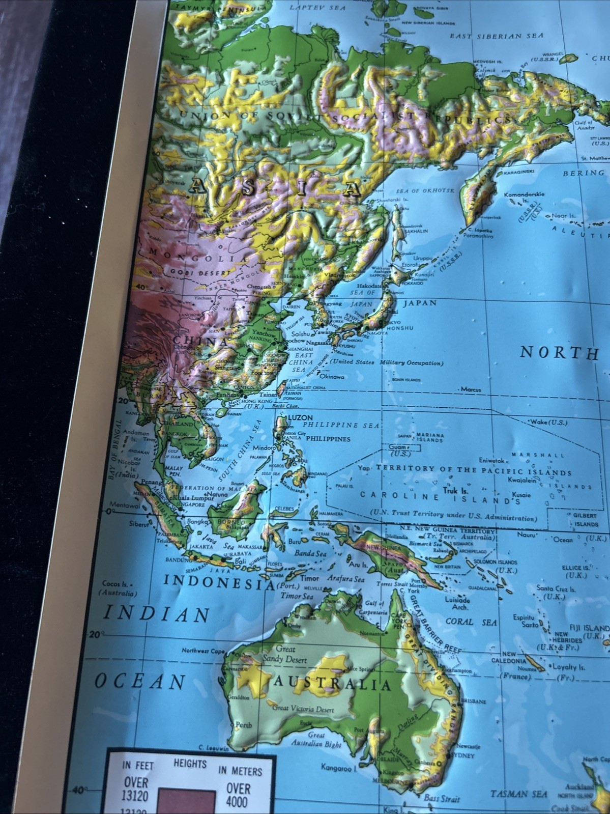 Vintage 3-D plastic relief map of “The World” U. S. Army Map 1963 20" x 27"