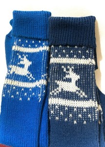 Vintage 1960’s Wool Socks ~ Knee Length ~ 2 Pair Blue W/Reindeer ~ Boot,Skate…