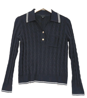 Talbot Johnny Collar Cable Knit Pullover Sweater Womens XS Blue Preppy Heritage