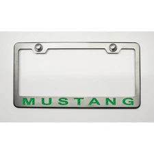 Plate Frame w/Green Carbon Fiber 'Mustang' Inlay&Brushed Face for 05-09 Mustang