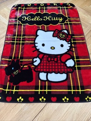 Hello Kitty タータンチェック ブランケット Vintage Y2K Hello Kitty Scottie Dog Blanket Red Black Yellow Plaid