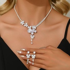 Wedding Bridal CZ Jewelry Set Zirconia Necklace Earrings Set