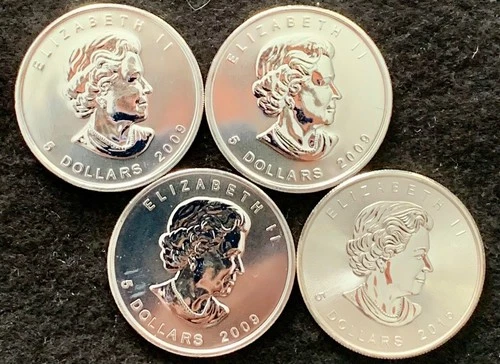 UNCIRCULATED 1 Troy Oz .9999 Fine Silver Canadian Maple Leaf - 4 Available