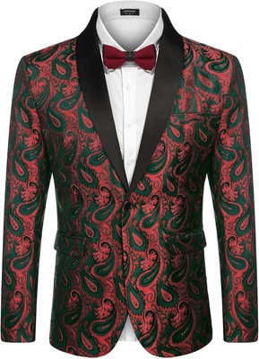 Mens Floral Paisley Tuxedo Blazer Shawl Lapel Suit Jacket for Prom Wedding