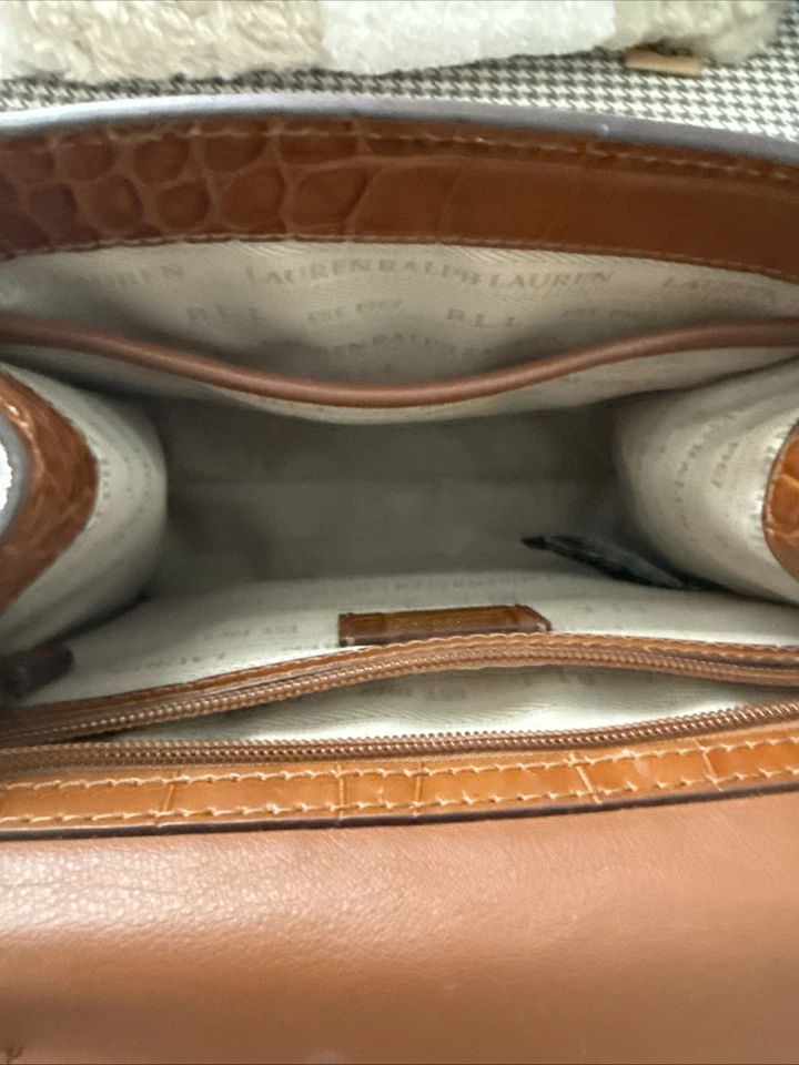 Lauren Ralph Lauren Crossbody Leather Crocodile Embossed Satchel Authentic Honey - Image 3 of 4