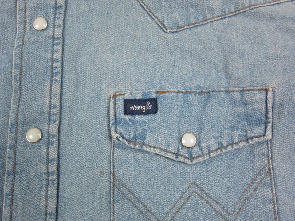 Camisa Wrangler Adulto Grande Azul Denim Perla Occidental A Presión Vaquero Rodeo Para Hombres Foto 3 de 4