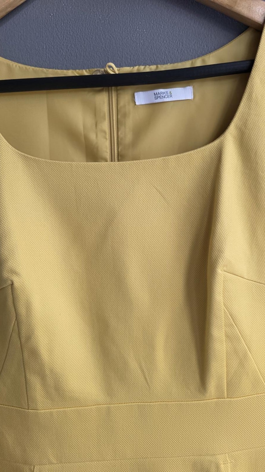 Marks & Spencer Yellow Cotton Pencil Dress UK 16 Square Neck Lined Smart Office image 4
