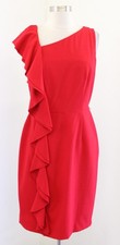 Calvin Klein Red Asymmetrical Neckline Ruffle Sheath Dress Size 4 Cocktail 