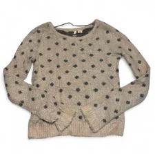 Moth Women's Medium Wool Blend Fuzzy Sweater Cream Grey Polka Dots Neutral Cozy