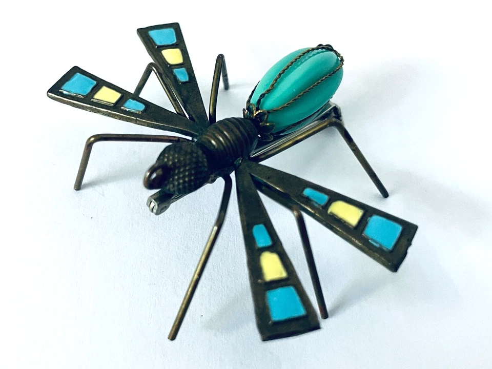 Broche prendedor 3D avispa libélula 2 pulgadas azul amarillo esmalte azul cielo cuerpo marco de alambre Foto 3 de 4