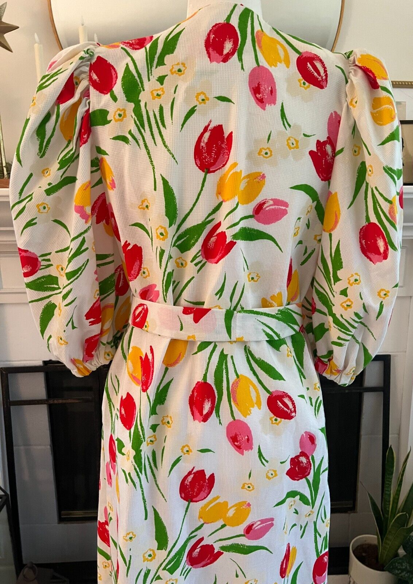 David Brown California House Coat Floral Dress Puff Sleeve Sz XS/S Vintage  80s | eBay