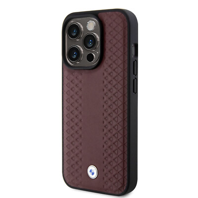 BMW iPhone 15 Pro Hülle Case Cover Genuine Leather Textured Diamond Pattern