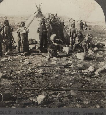 Eskimos with Summer tents Greenland Keystone Stereoview c1900