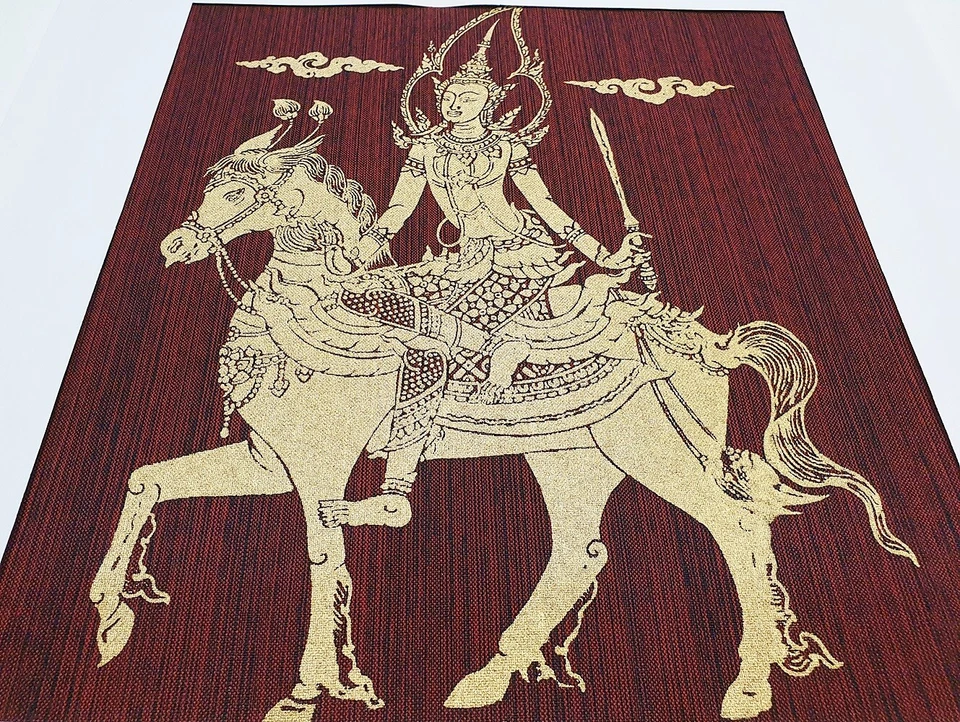 Thai Art Silk Goddess on Horse Figure Painting Poster Print Home Decor Handmade - Image 4 of 4