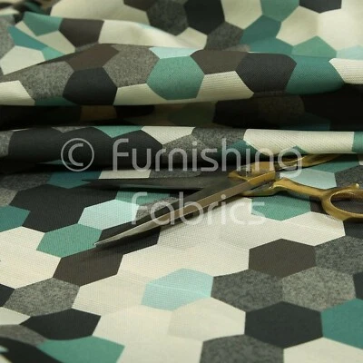 Geometrisches Muster Blau Grau Weiß Mix Bedruckt Modern Polster Vorhang Stoff