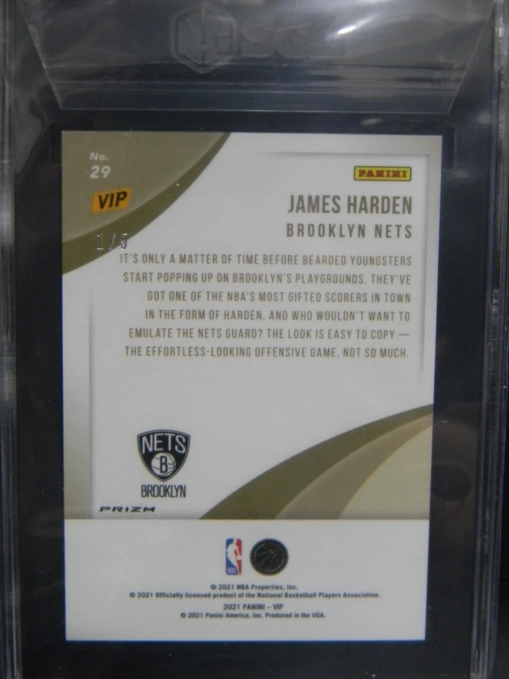 RARE 2021 Panini The National VIP James Harden BLACK Prizm 1/5 SGC 10 NETS POP 1 - Image 2 of 2