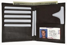 BROWN MEN'S COWHIDE LEATHER BIFOLD HIPSTER EUROPEAN WALLET CREDIT CARD HOLDER
