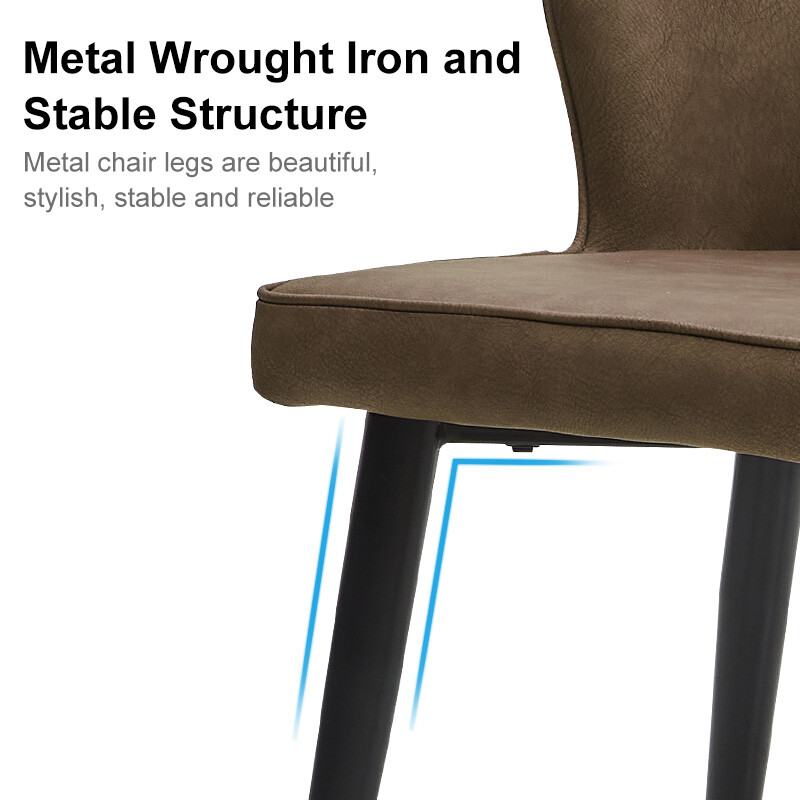 2 pcs Dining Chairs Set Faux Leather PU Seat Soft Back Metal Legs