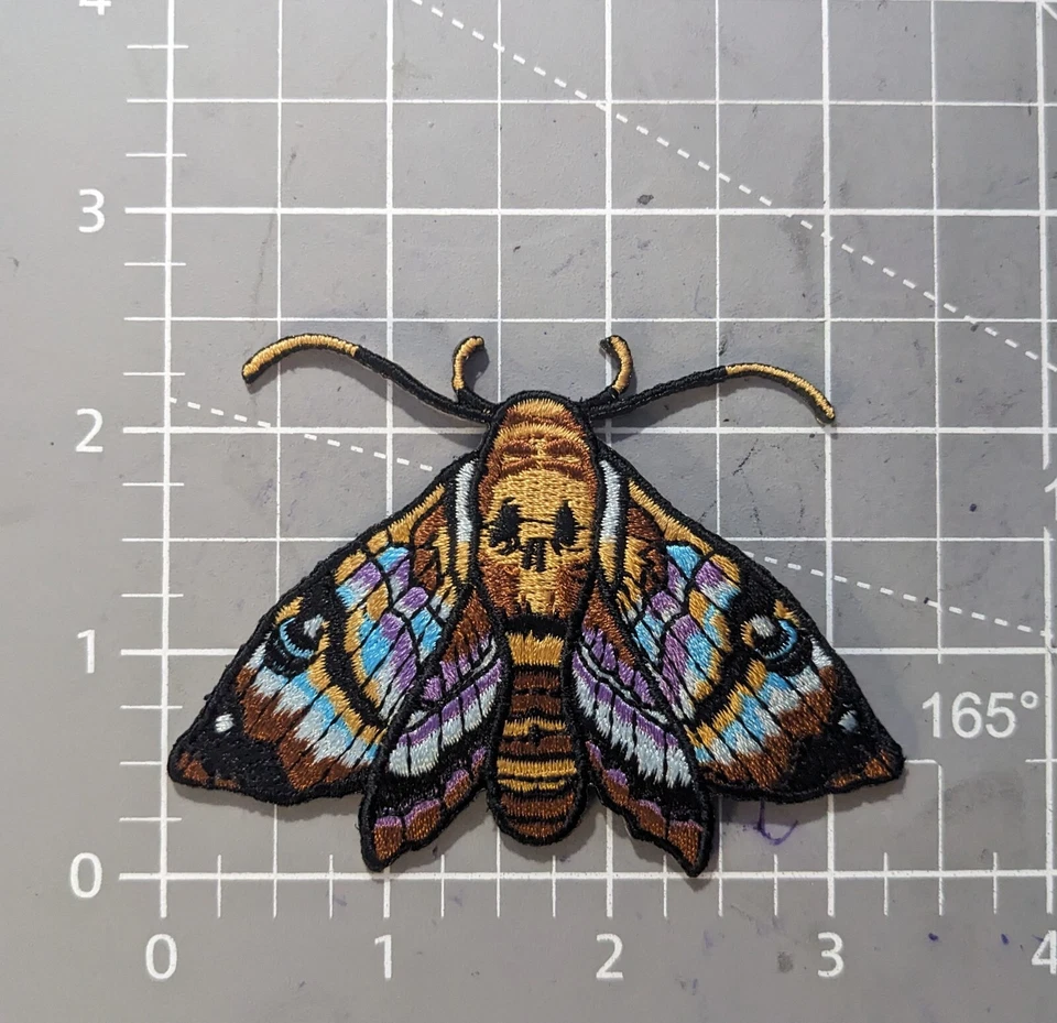 Moth Patch Skull Moth Death's Head Hawkmoth Embroidered Iron On Patch 2.5x3.25" - Image 2 of 3