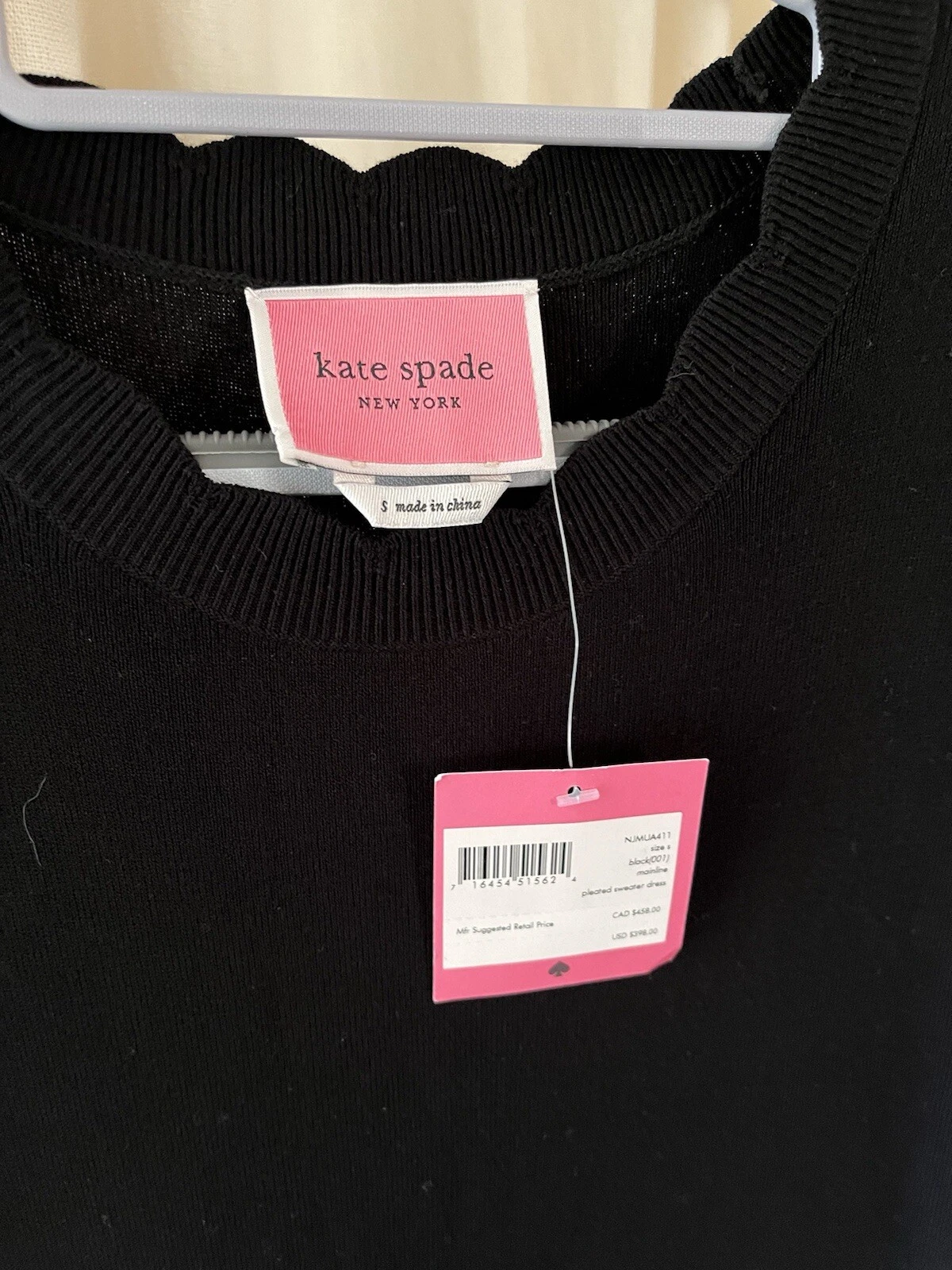 NEW Kate Spade Sweater Dress Black Multicolor S Small Pleated Striped Midi