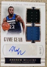 2017-18 National Treasures Andrew Wiggins Auto #d 28/49 GU Dual Jersey Autograph
