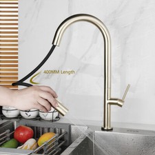 Brushed Gold Kitchen Vessel Faucet Swivel Spout 1 Handle Pull Out Sink Mixer Tap