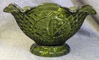 Vintage Fenton Olive Green Glass Fruit Basket  Diamond & Fruit Pattern 5.5x9.5"