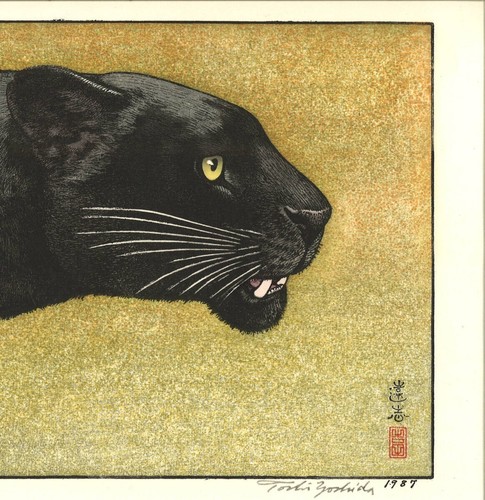 Toshi Yoshida Woodblock Print "Black Panther" Signed New Unused from Japan - Picture 8 of 10