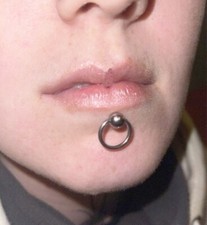 Sterilized Surgical Steel 14g 10mm Long 8mm Ring SLAVE LABRET Stud.