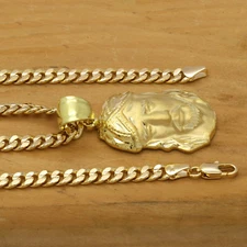 Mens 18k Gold Plated Hip Hop  JESUS  Pendant 5mm 24" Cuban Necklace Chain