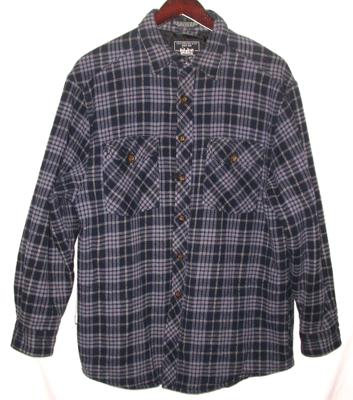Levi Strauss Mens Sz M Quilted Lined Flannel Shirt Plaid Warm Outdoor Lumberjack