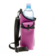 Neoprene Water Bottle Holder and Carrier Bag with Adjustable Strap and Purple