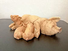 Vintage 1988 CASTAGNA Adult PIG & 3 Nursing PIGLETS Figurine Art Sculpture ITALY