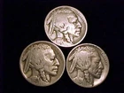 1919-P, 1920-P and 1921-P Buffalo Nickels, all Good Grade, a (3) Three Coin Lot.
