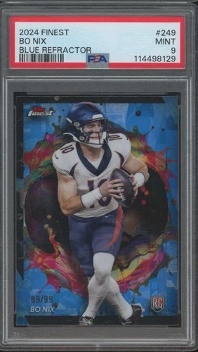 2024 Topps Finest Rare Blue Refractor #249 Bo Nix /99 RC Rookie Mint PSA 9