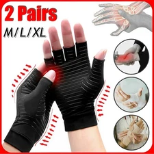 2 Pairs Copper Compression Gloves Carpal Tunnel Arthritis Joint Pain Relief US