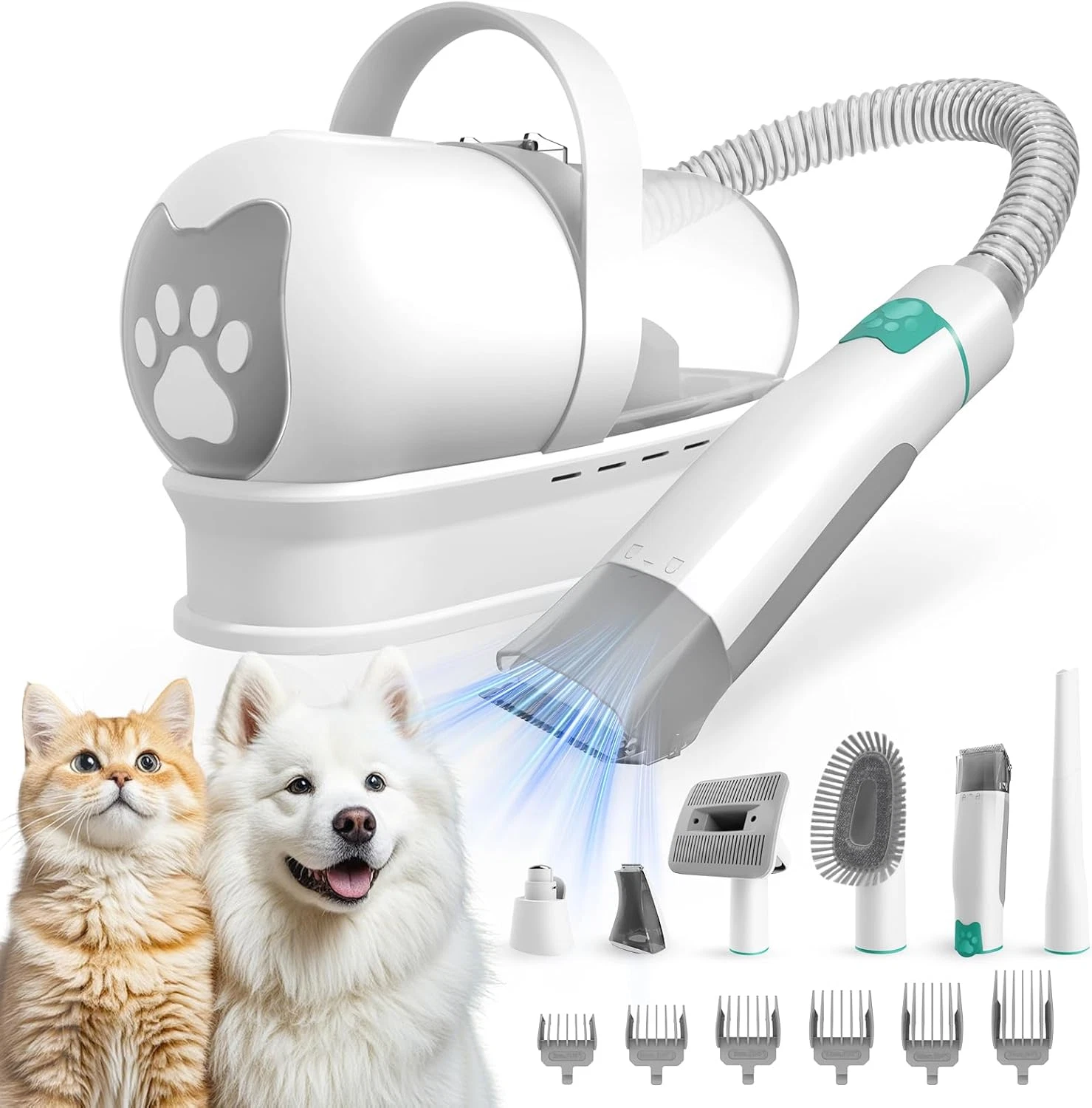 Pet Grooming Kit, Nail Grinder,Hair Vacuum w/ 6 Grooming Tools for Shedding