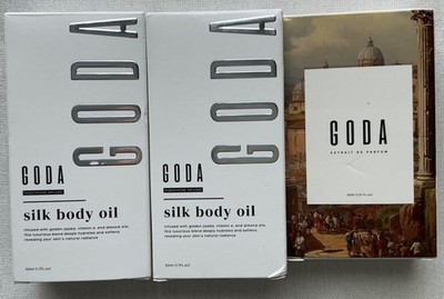 GODA Extrait de Parfum 1.01 oz Majestic Perfume & (2) Silk Body Oil - NEW IN BOX